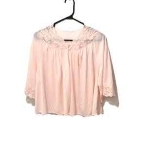 VTG Shadowline Soft Pink Nylon Bed Jacket Lace&Embroidery L Mid Century Soft Gir
